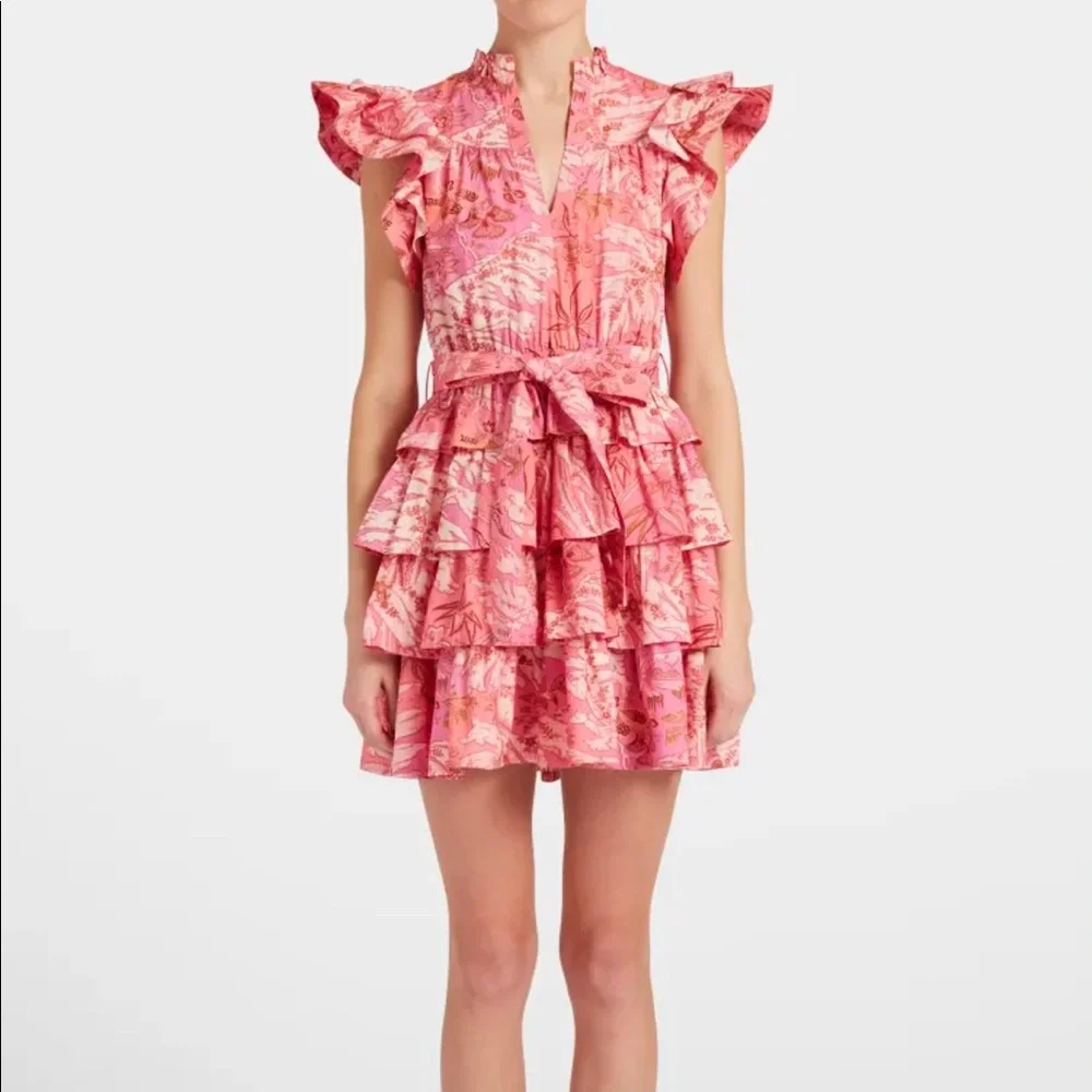 Lulua Frill-Sleeve Tiered-Ruffle Mini Dress - Picture 1 of 11